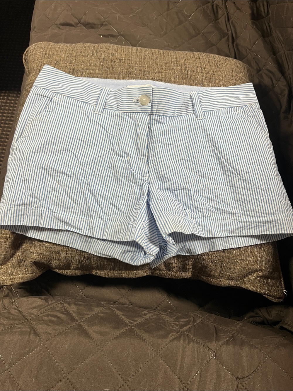 Southern Tide Blue & White Striped High-Waist Seersucker Shorts